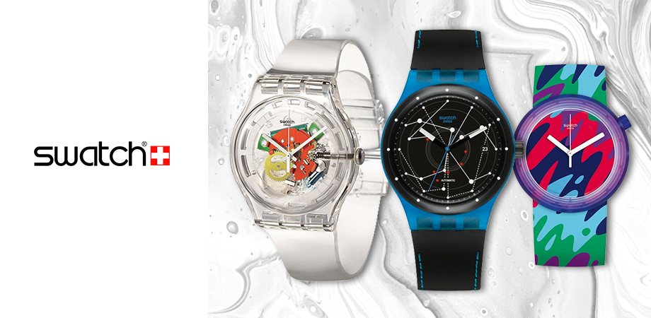 коллаж часы Jelly Fish, Sistem51 и Pop Swatch