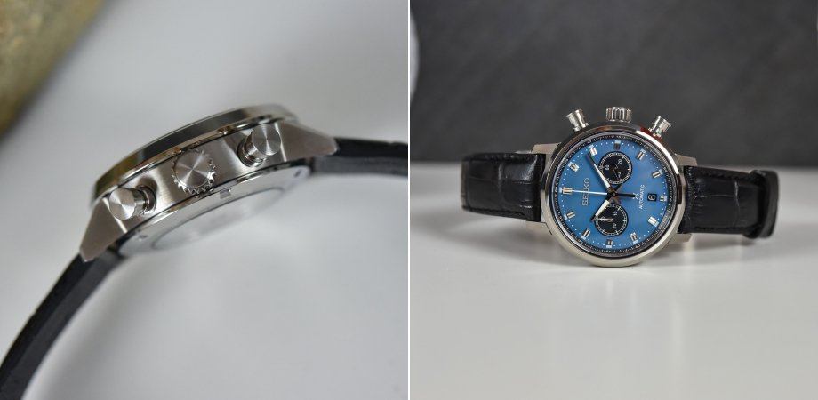 Часы Seiko Prospex Speedtimer Chronograph SRQ039J1 поставляются с черным ремешком из крокодиловой кожи длиной 185 мм с тройной раскладывающейся застежкой с кнопкой.
